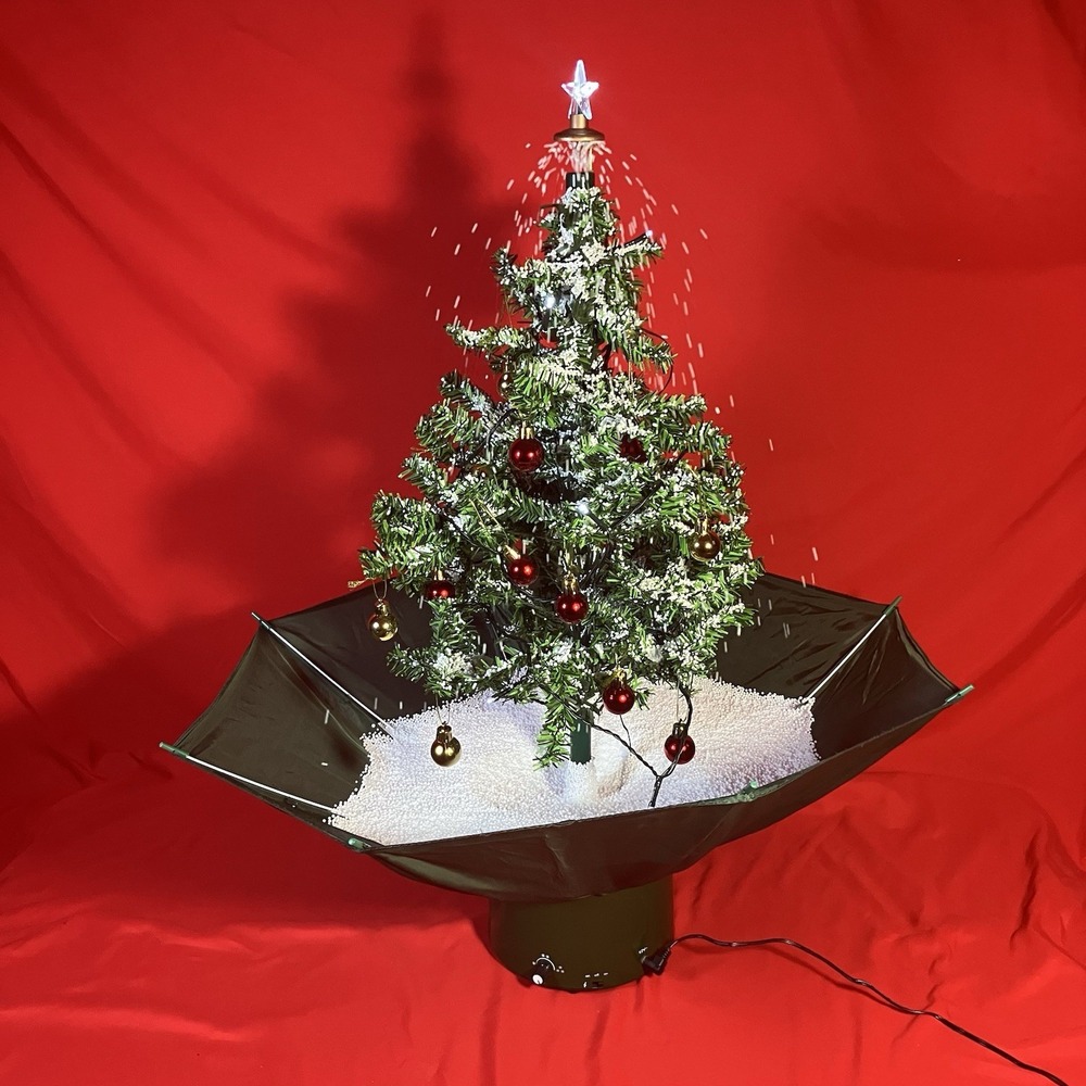 Paper Destiny Snowing Christmas Tree Umbrella Base Green 32" / Music Lights